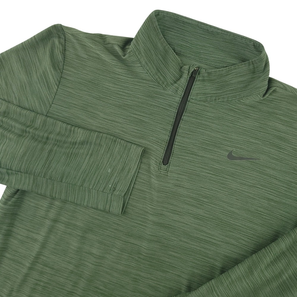 Nike Dri-FIT Pullover Mens M Green Stripe 1/4 Zip Long Sleeve Running Top